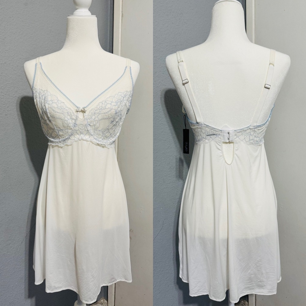 Montelle Intimates Babydoll Plus 9087 M/34E/F‎ Chantilly Blue Bell Slip Teddy M